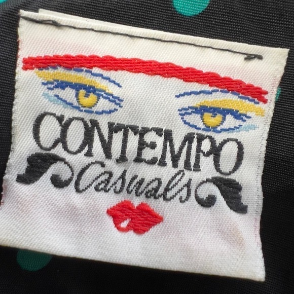 Vintage Contempo Casuals Retro Polka Dot Wrap Button Dress 9 Green Black 90s - Picture 2 of 10